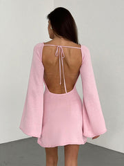 New Sexy Backless Bell Sleeve Loose Beach Vacation Dress
