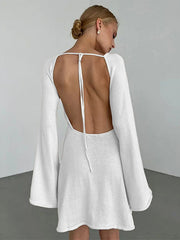 New Sexy Backless Bell Sleeve Loose Beach Vacation Dress