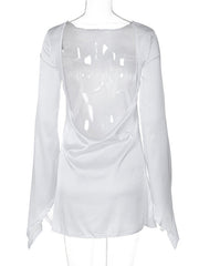 new sexy hottie style backless long-sleeved butt-covering dress