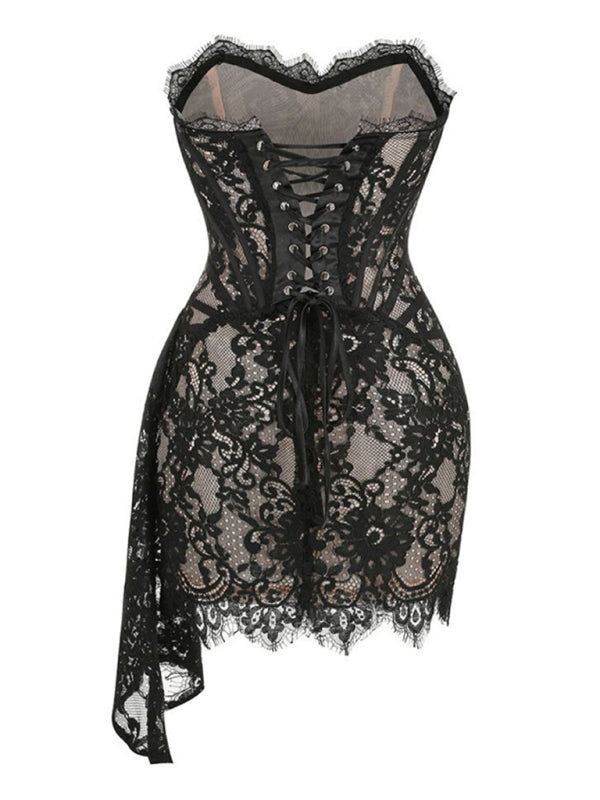 Sexy Lace See-through Splicing Waist Tube Short Sexy Corset Dress