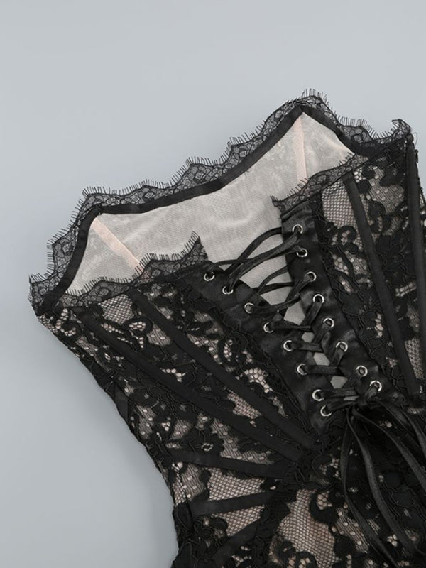 Sexy Lace See-through Splicing Waist Tube Short Sexy Corset Dress