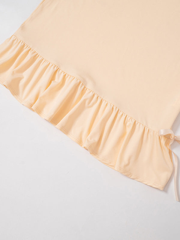 new style one-line collar strapless backless bow ruffled sexy short hip-hugging dress
