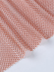 Sexy See-through Hollow Furry Splicing Long Sleeve Round Neck Fine Glitter Mesh Dress Furry Long Sleeve