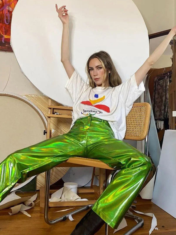 New PU Tight Stretch Pants Butt-Showing Hot Girl High Street Straight Pants
