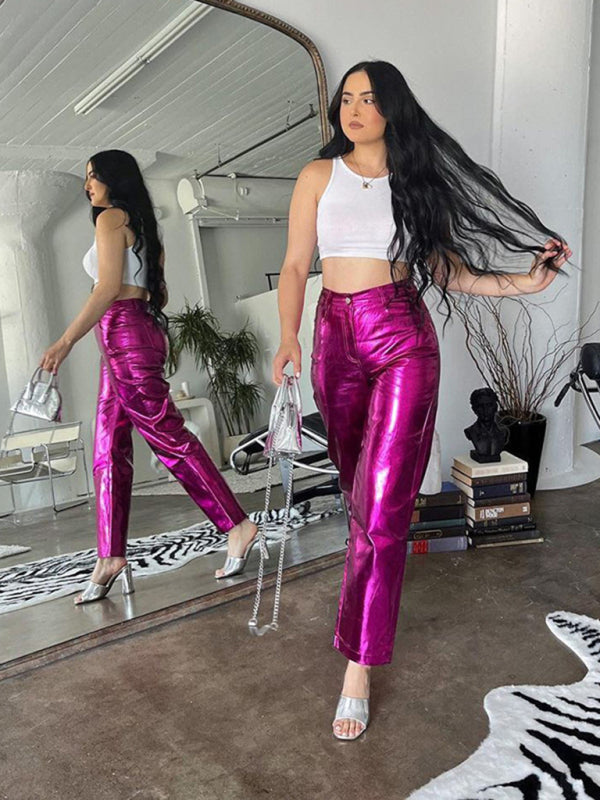 New PU Tight Stretch Pants Butt-Showing Hot Girl High Street Straight Pants