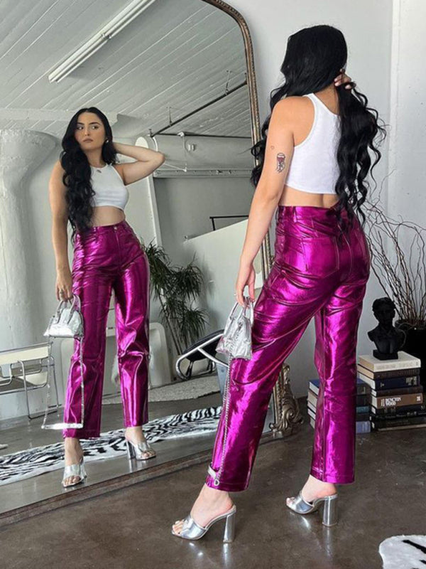 New PU Tight Stretch Pants Butt-Showing Hot Girl High Street Straight Pants