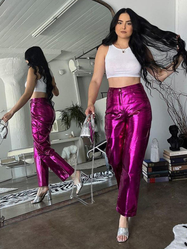 New PU Tight Stretch Pants Butt-Showing Hot Girl High Street Straight Pants