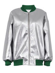 Coat Jacket New futuristic reflective baseball uniform silver fashionable long-sleeved jacket