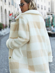 lapel plaid single-breasted plush coat