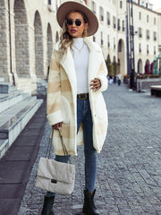 lapel plaid single-breasted plush coat
