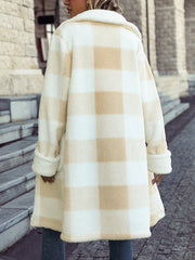 lapel plaid single-breasted plush coat