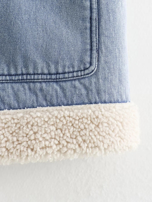 New style lapel thickened warm sleeveless lambswool denim vest