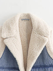 New style lapel thickened warm sleeveless lambswool denim vest