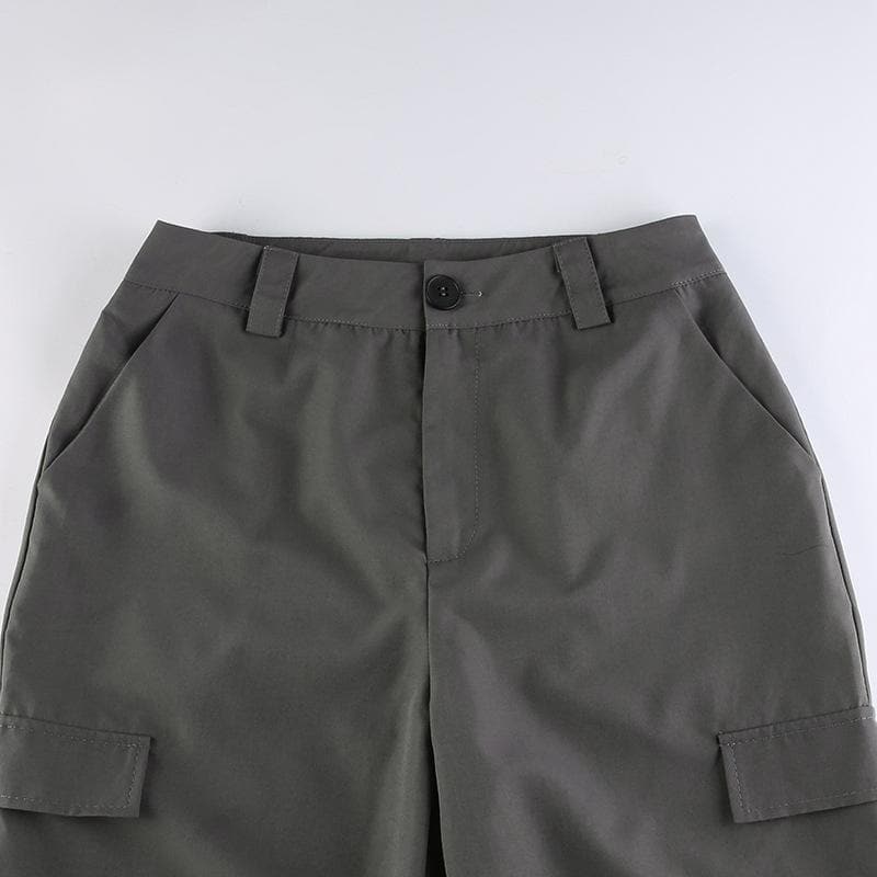 Pleated high rise wide leg solid baggy cargo pant