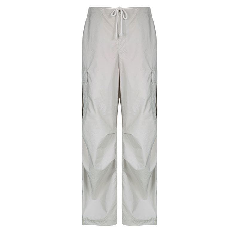 Solid drawstring cargo pocket zip-up wide leg
