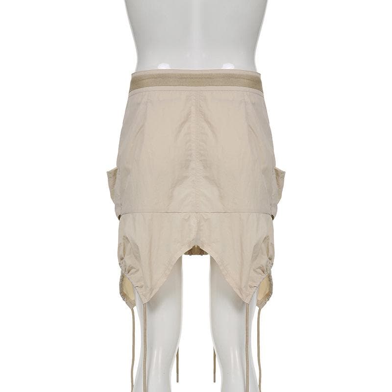 Rrawstring zip-up irregular cargo pocket mini skirt
