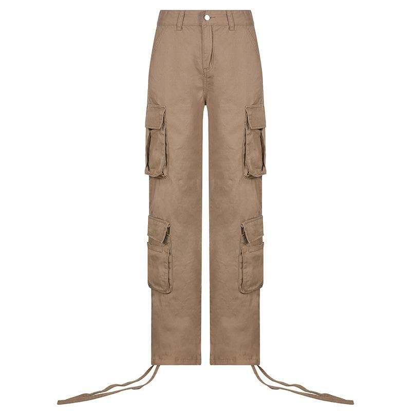 Drawstring solid low rise cargo pocket jeans