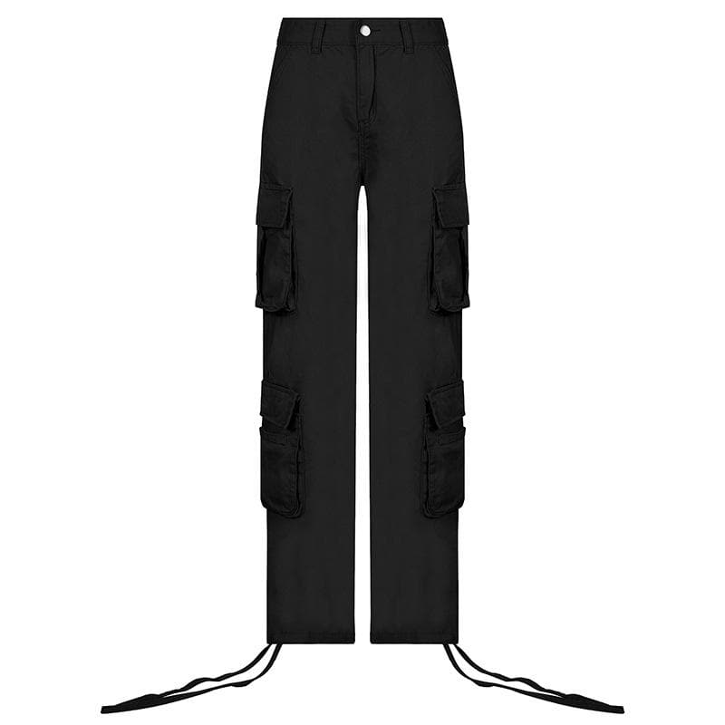 Drawstring solid low rise cargo pocket jeans