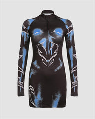 Cobalt Flame Long Sleeved Dress