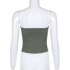 Solid lace up zip-up cargo tube crop top