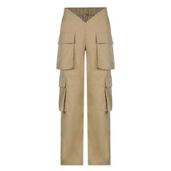 V waist pocket straight solid cargo pant