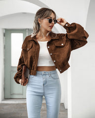 Corduroy Jacket Lantern Sleeve Single Breasted Short Jacket