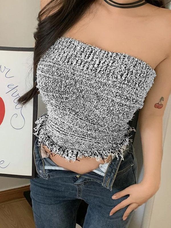 Knit Tassel Slim Short Bandeau Top