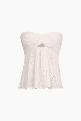 Knot Front Knit Embroidered Tube Top