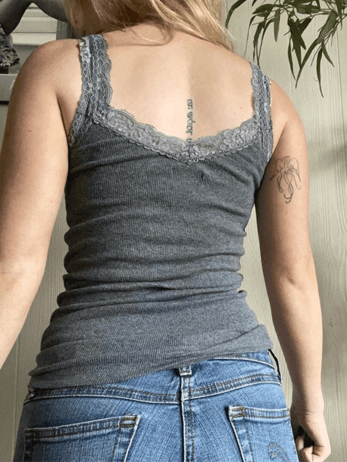 Lace Trim Gray Tank Top