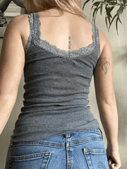 Lace Trim Gray Tank Top