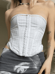 Lace Trim Strapless Corset Top