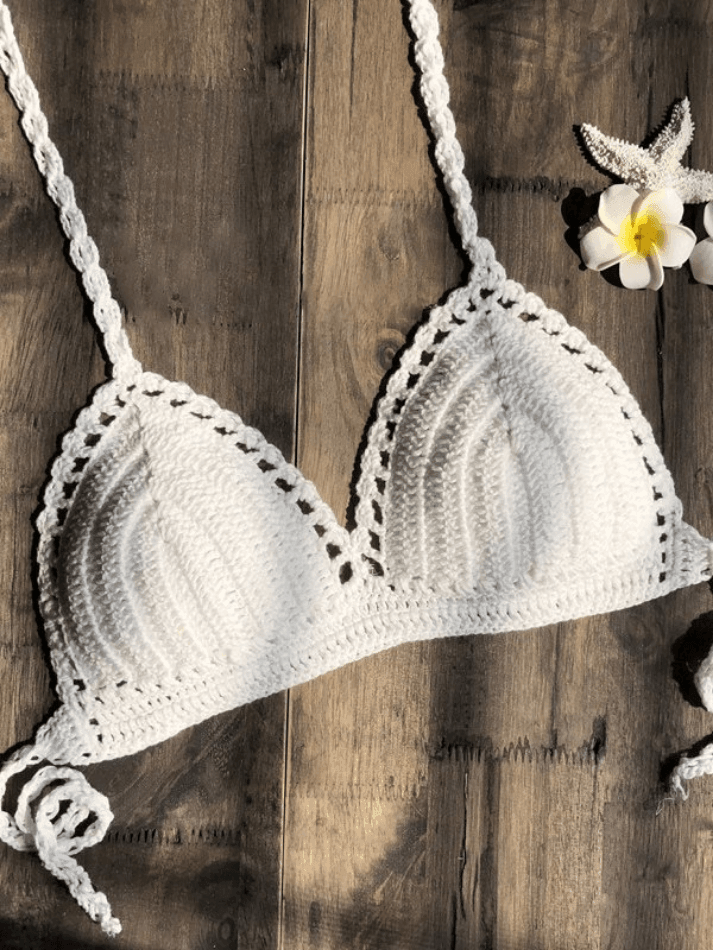 Thread Crochet Less Bikini Lace Up Crochet Knitted Bikini Top – Godu Shop