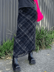 Layered Checked Midi Skirt