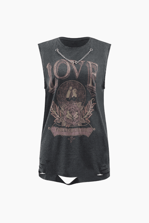 Love Flower Distressed Sleeveless T-Shirt