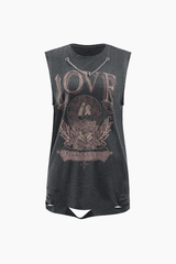 Love Flower Distressed Sleeveless T-Shirt