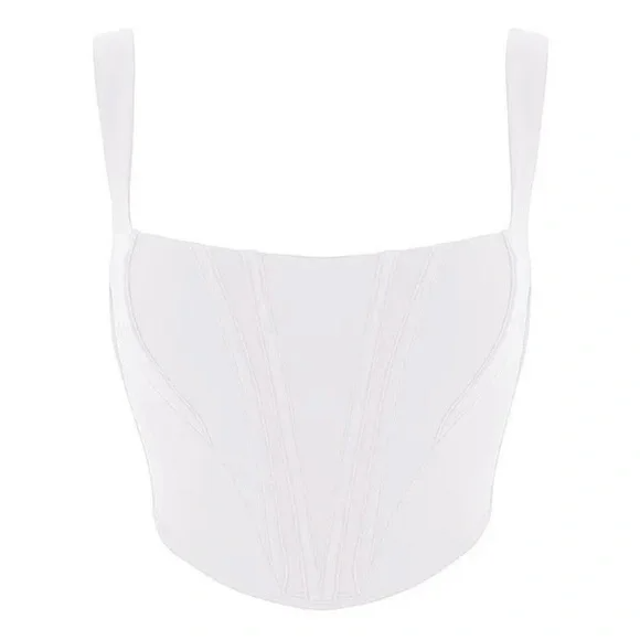 White Square Neck Cropped Corset Top