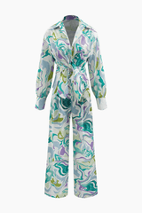 Marble Print Shirt And Full-length Pants Set
