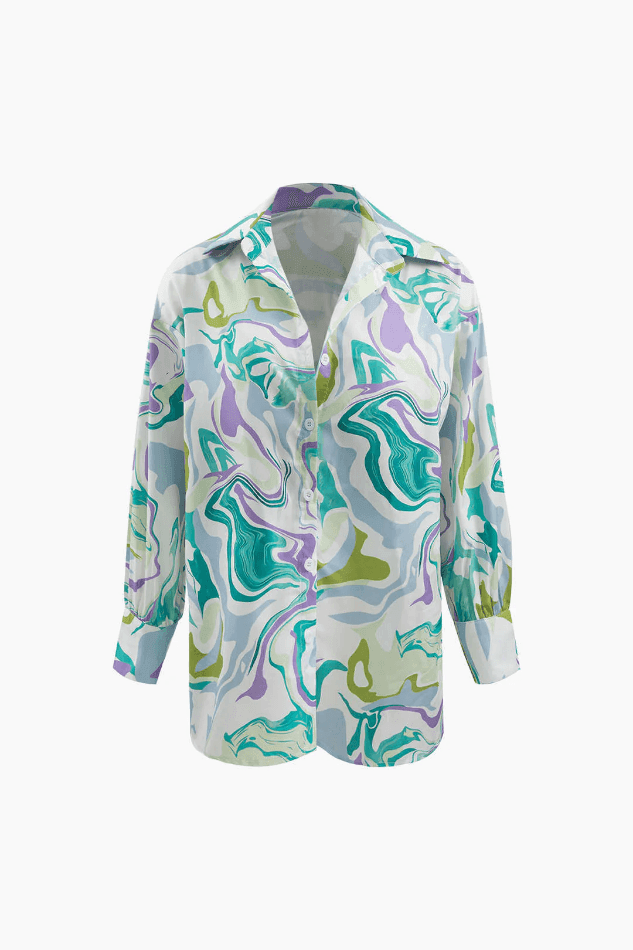 Marble Print Shirt And Full-length Pants Set