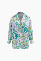Marble Print Shirt And Full-length Pants Set