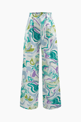 Marble Print Shirt And Full-length Pants Set
