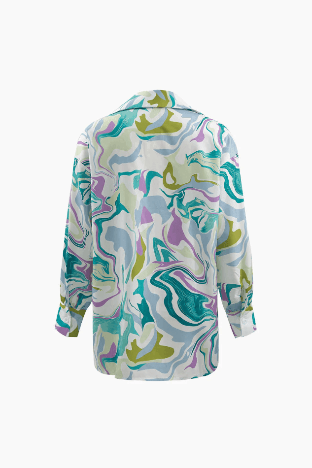 Marble Print Shirt And Full-length Pants Set
