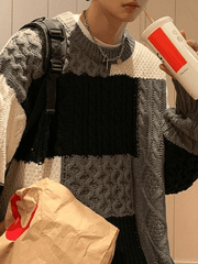 Men's Color Block Cable Knit Sweater