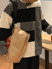 Men's Color Block Cable Knit Sweater