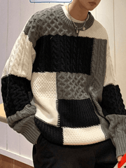 Men's Color Block Cable Knit Sweater