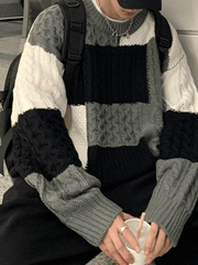 Men's Color Block Cable Knit Sweater