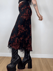 Mesh Paneled Floral Midi Skirt