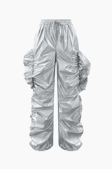 Metallic Drawstring Tube Top And Gathered Pants