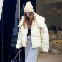 short loose warm hooded down puffy winter coat jacket
