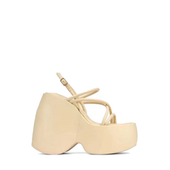 Beige High-heeled platform Ankle Strap Sandals