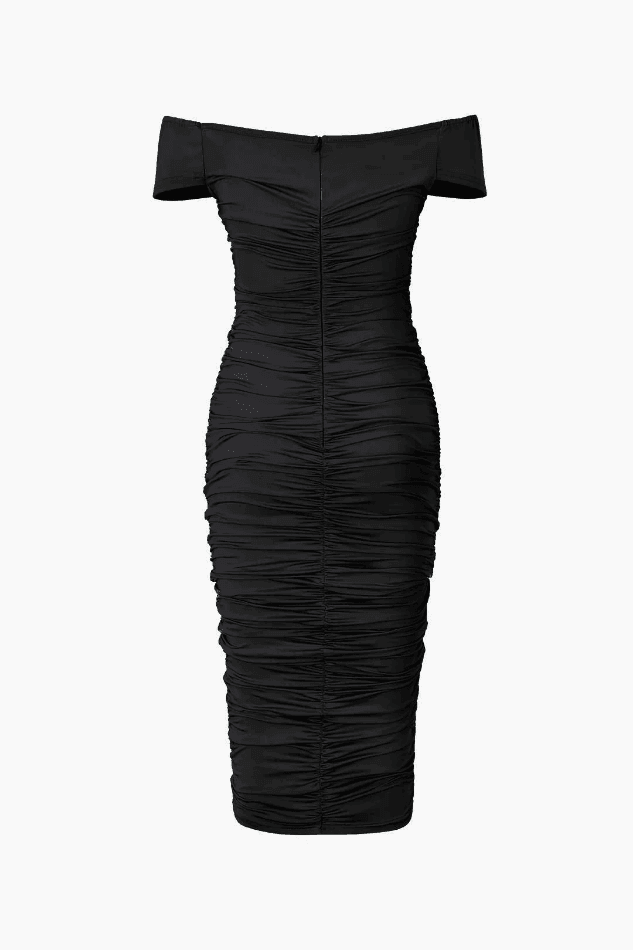 Off The Shoulder Ruched Midi Dress